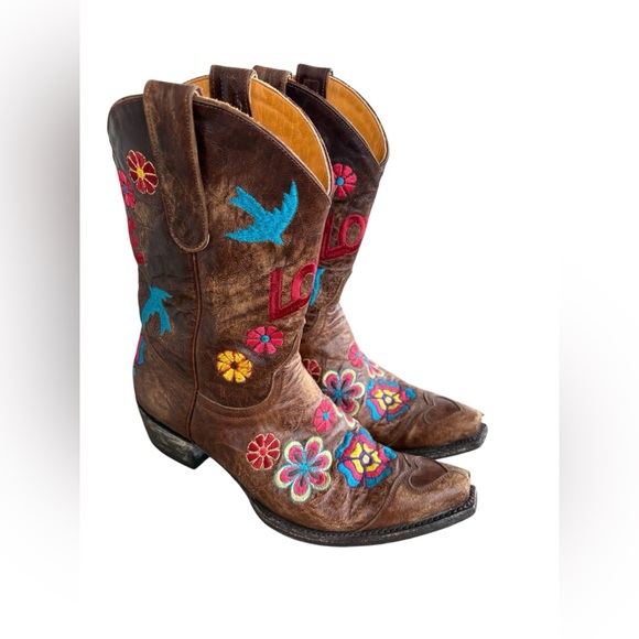 Old Gringo Shoes - Old Gringo Embroidered love floral leather Brown western Cowboy Boots 8.5